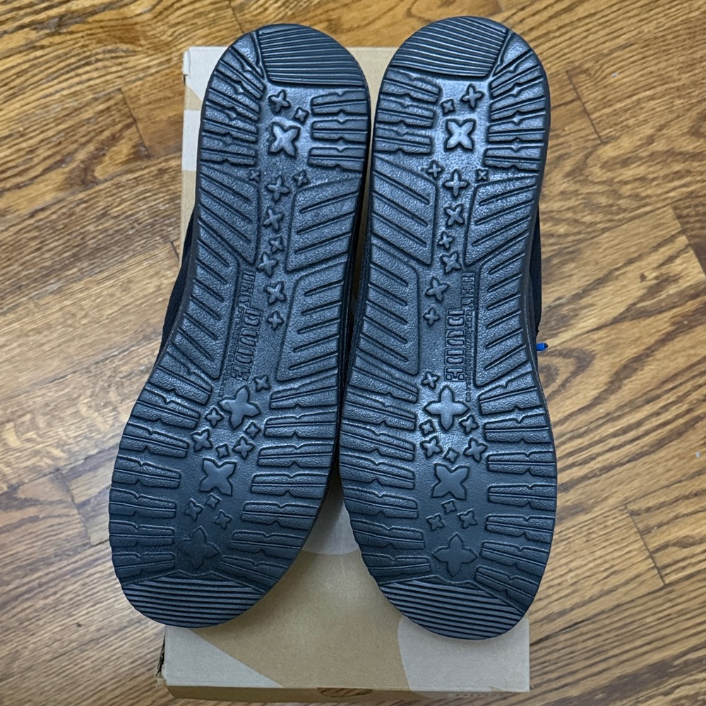 NASCAR Hey Dude Black Loafers with Blue and Yellow Accents - Picture 5 of 7